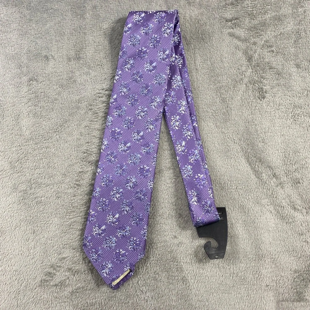 Tommy Bahama Tie Men OS Purple Floral Jacquard 100% Silk Made in Italy Hand Sewn